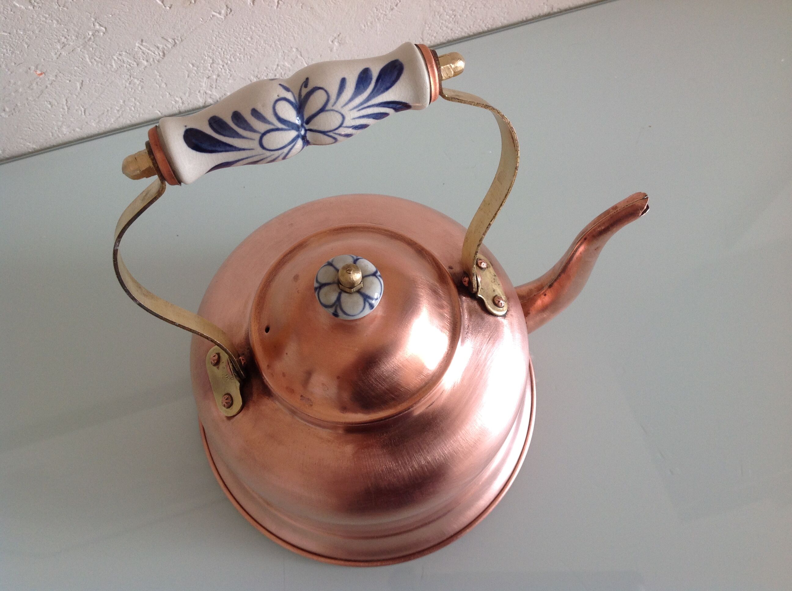 Old brushed red copper kettle / vintage 50-60s