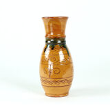 Brown ceramic vase, folk art, Czechoslovakia 1950s