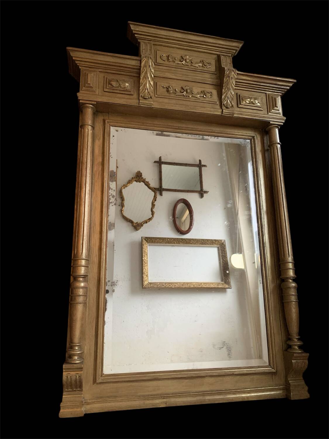 Large mercury beveled wooden mirror
