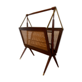 Foldable magazine holder in mahogany cannage and brass