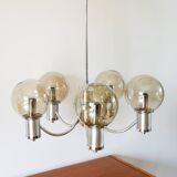 Five-branched chandelier, in chrome and smoked glass globes, Design, 1970