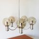 Five-branched chandelier, in chrome and smoked glass globes, Design, 1970