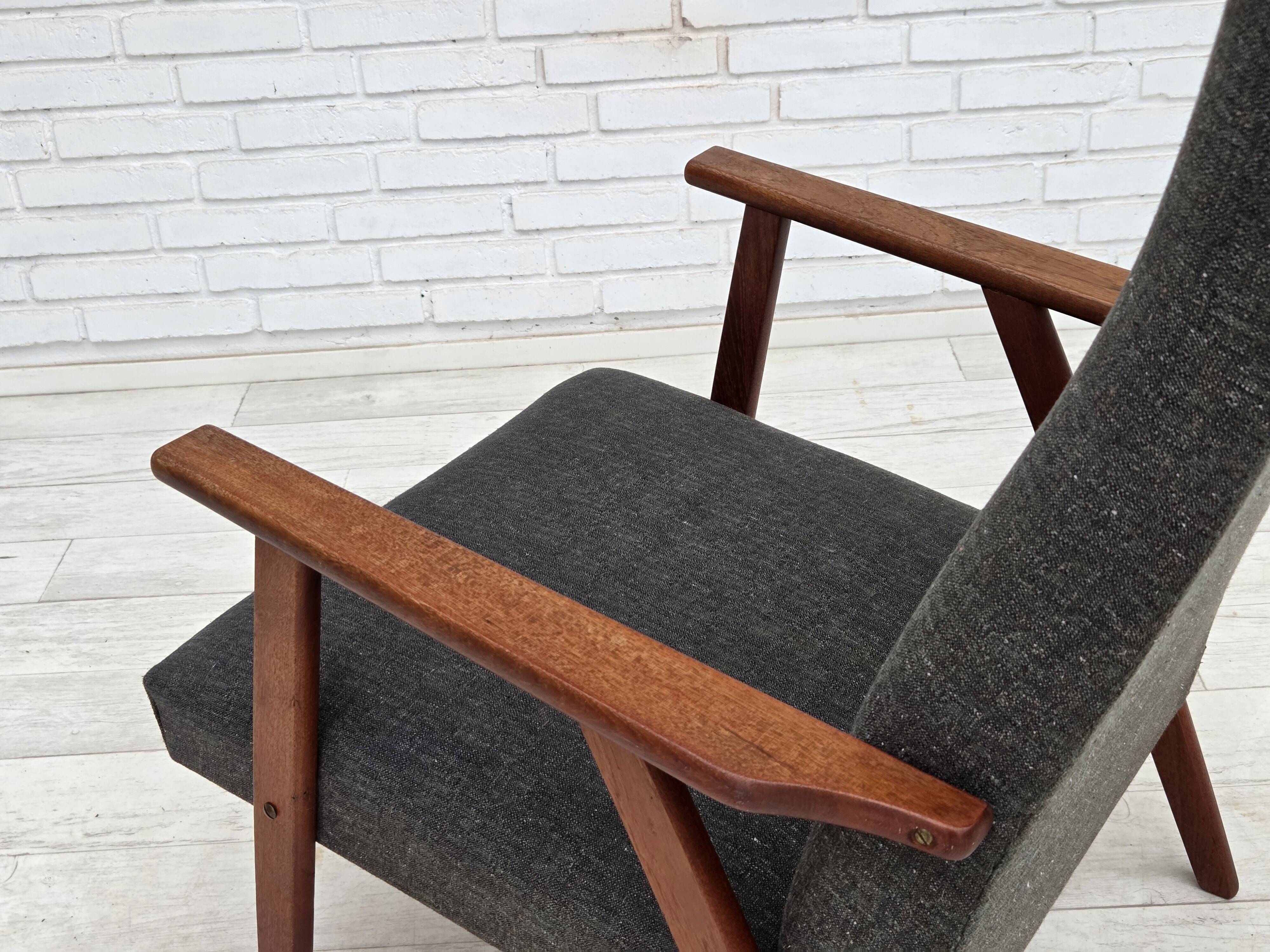 1970s, Danish highback armchair, furniture fabric, teak wood.