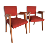 Pair armchairs bridge 50s style Scandinavian red skai