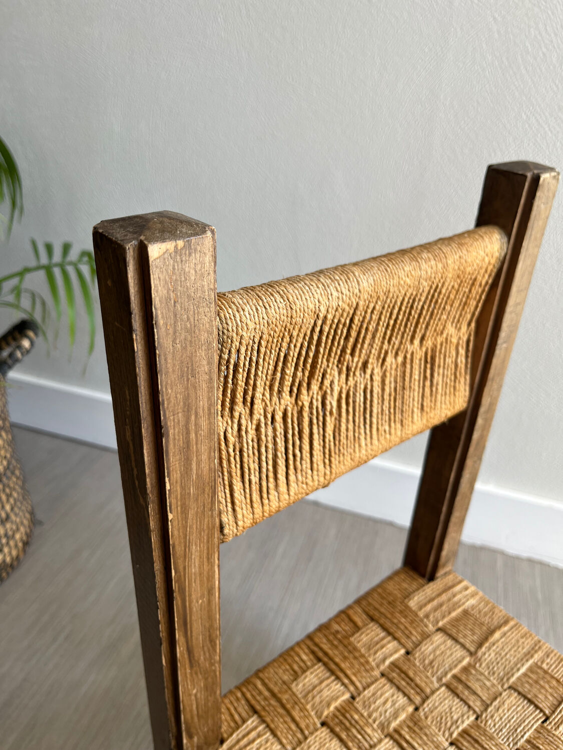 Vintage children's chair wood and rope by Audoux and Minet