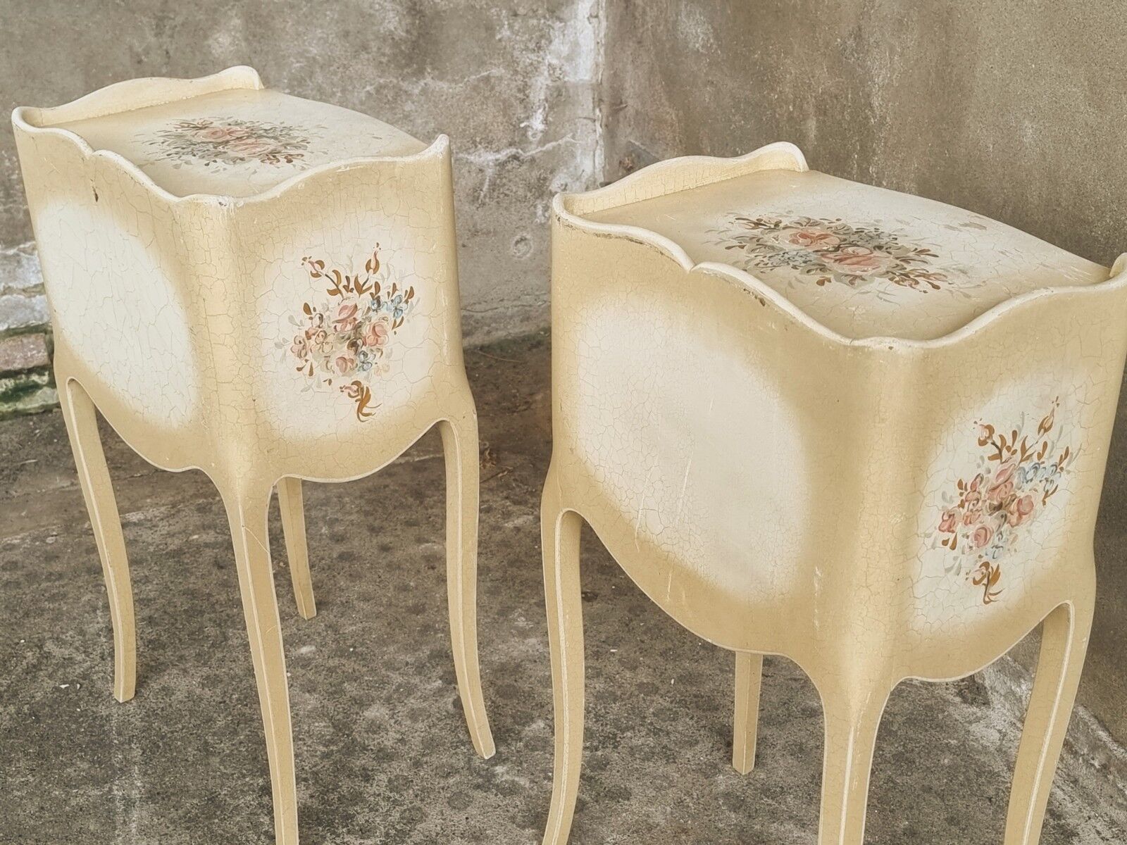 Set of bedside tables hand-painted Louis XV style