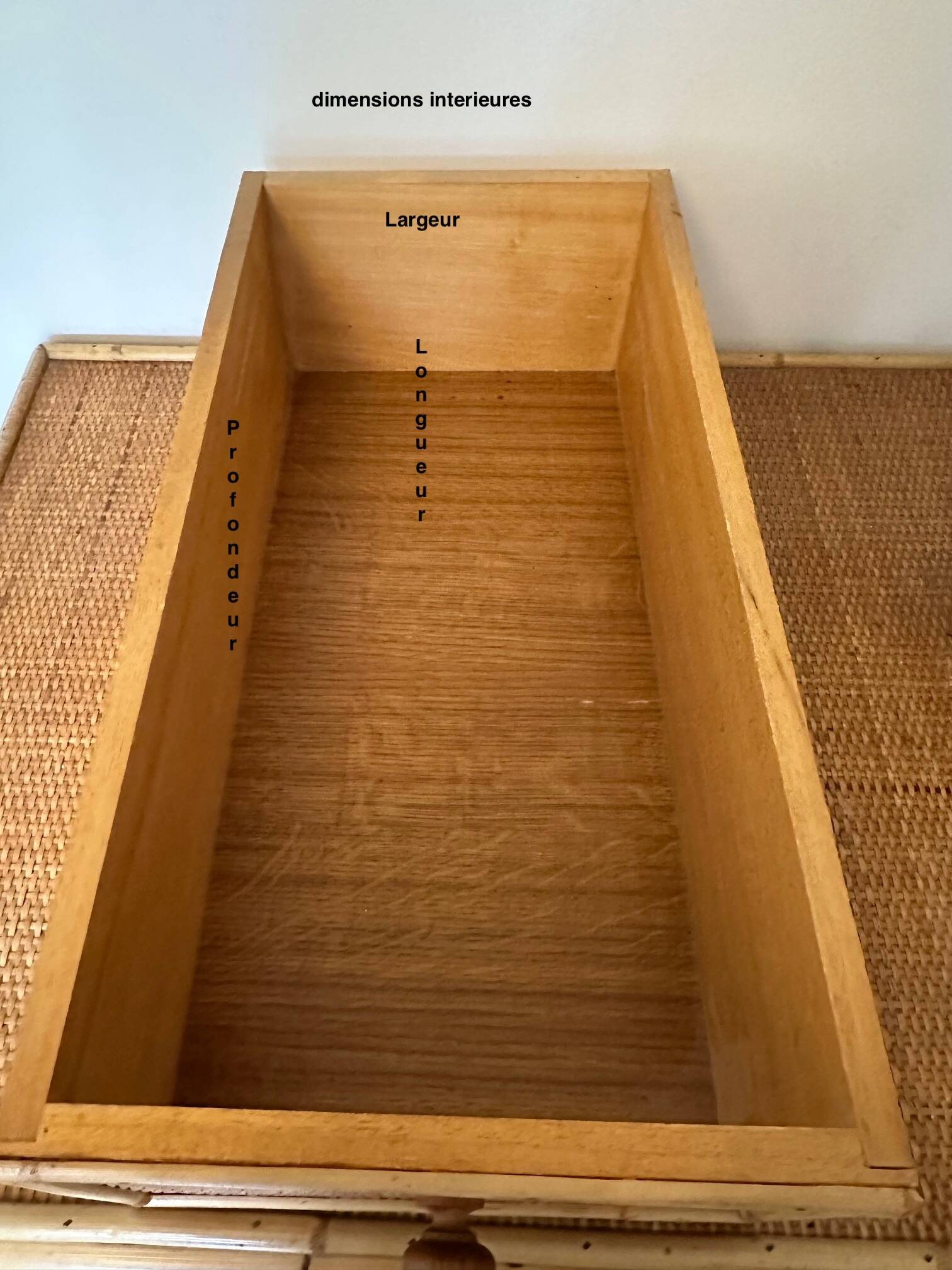 Rattan desk, woven willow and wood