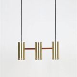 Rare lampe suspendue "Cylinder III" par Jo Hammerborg pour Fog & Mørup / années 1960 / design danois moderne du milieu du siècle / Teck / Laiton