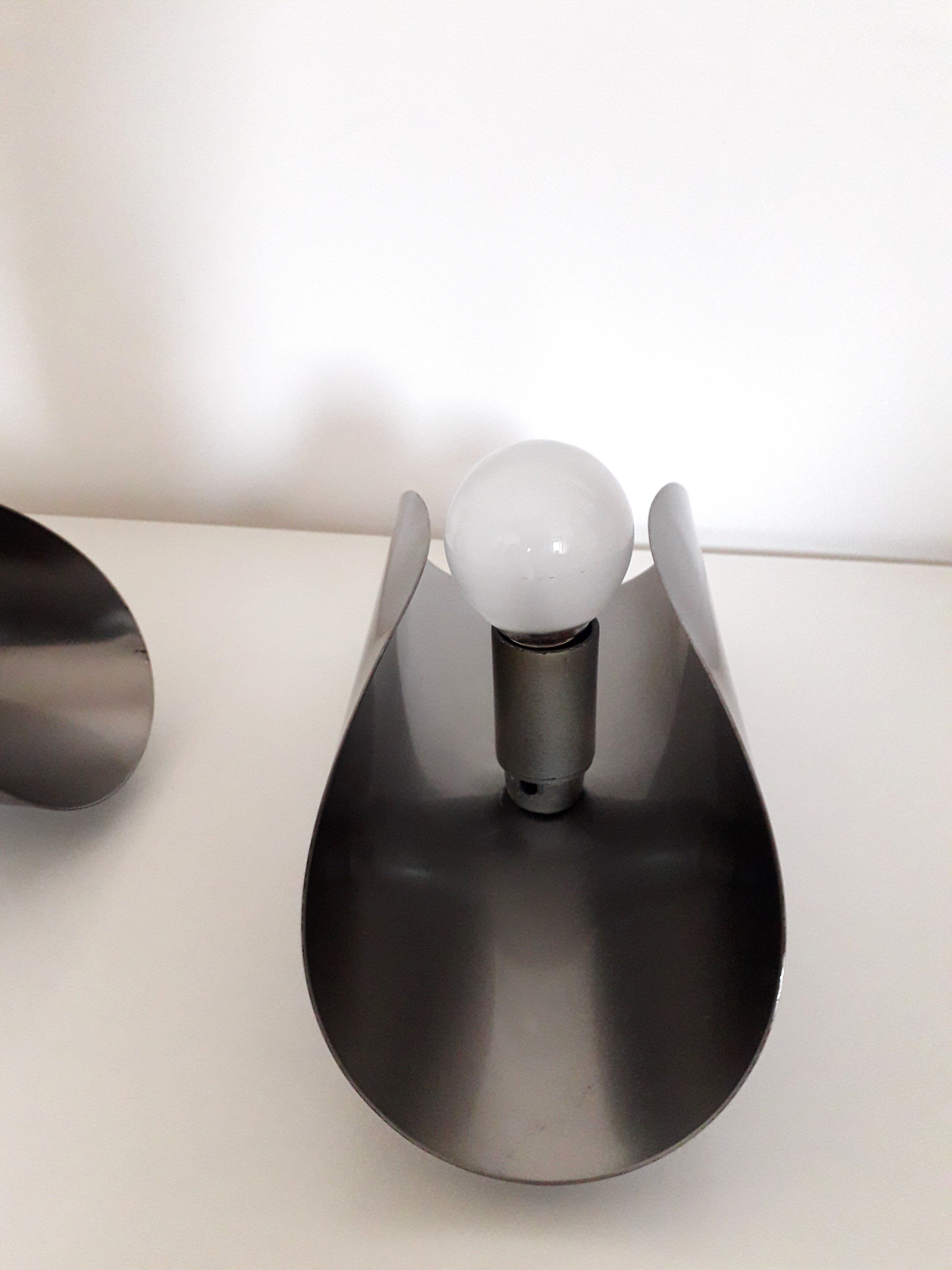 Space age wall sconces - brushed stainless steel - italian design - 1970