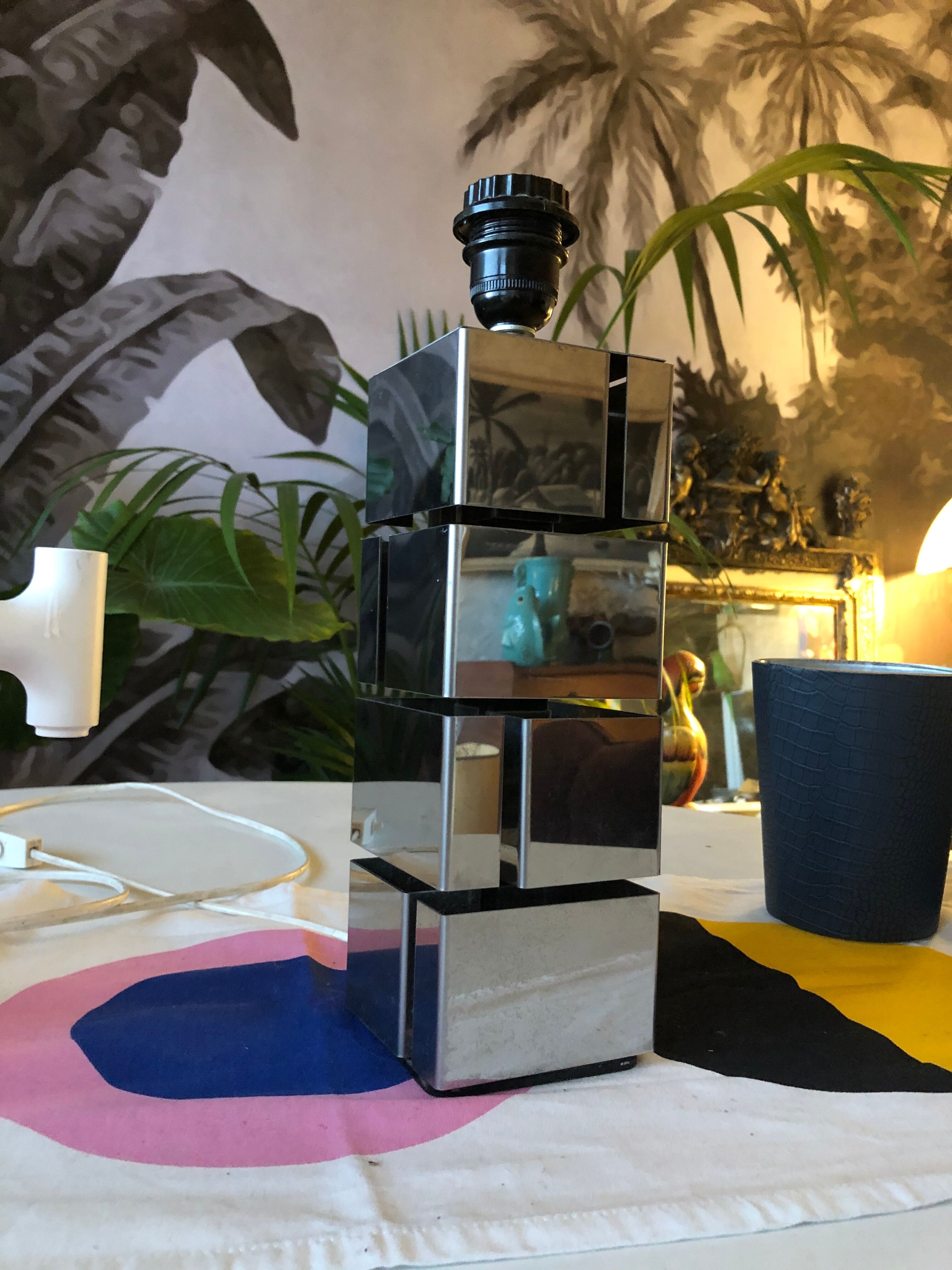 Modernist cubist Building table lamp by Curtis Jere