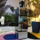 Modernist cubist Building table lamp by Curtis Jere