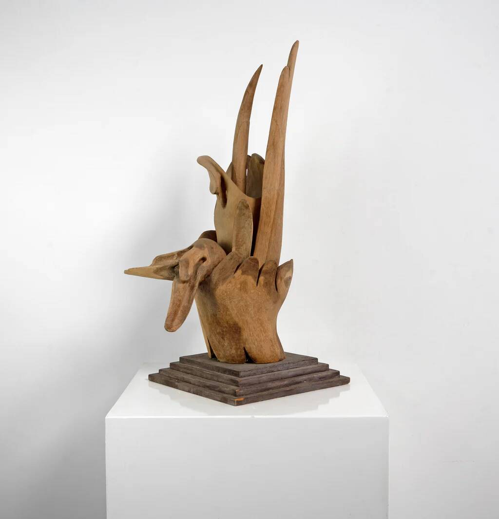 Abstract wooden sculpture attributed to Willi Soukop (1907-1995)