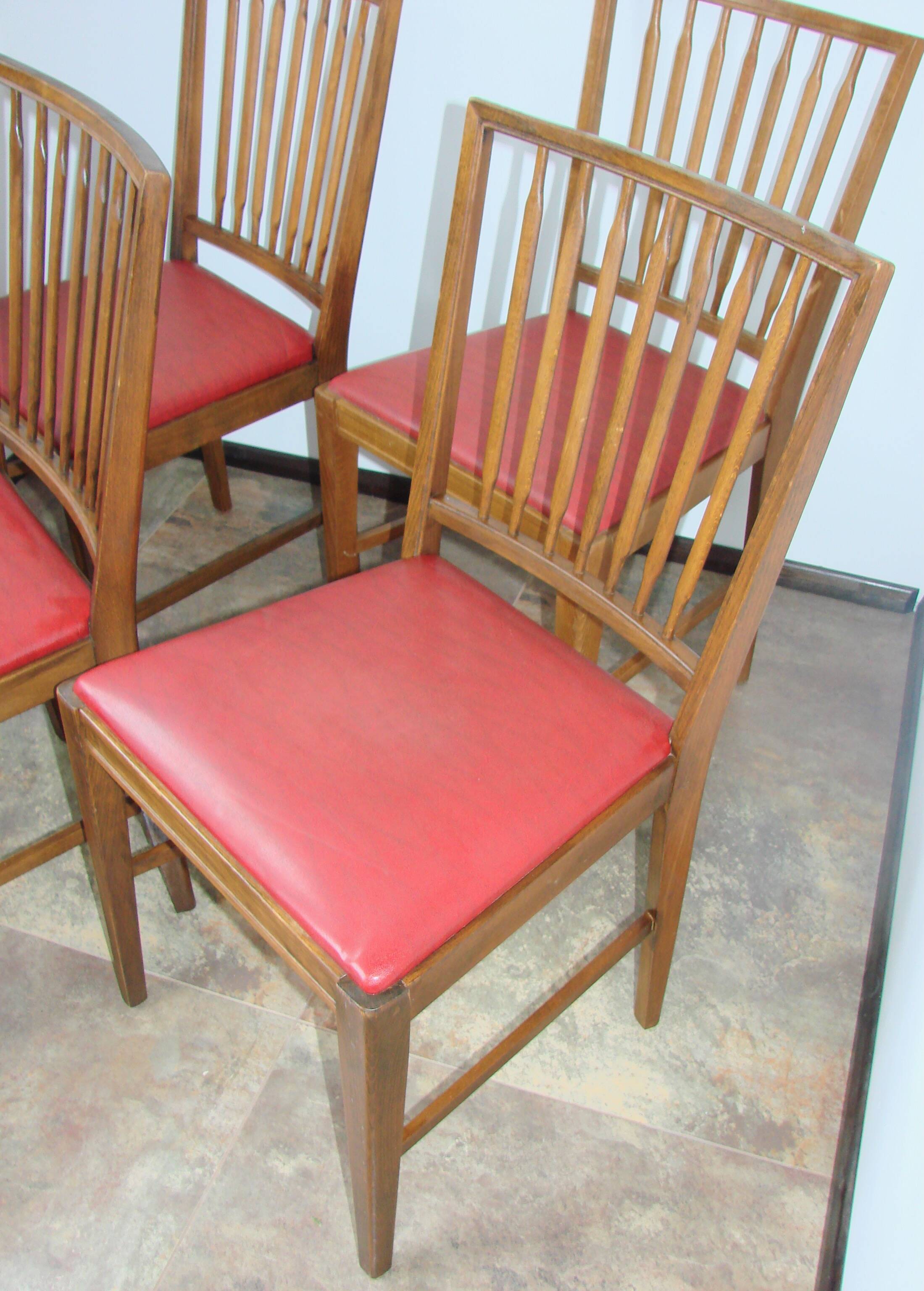 Set of 4 Moder chairs, 1960s – oak and eco-leather, vintage