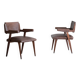 Paire de fauteuils en bois et cuir marron, Italie années 50