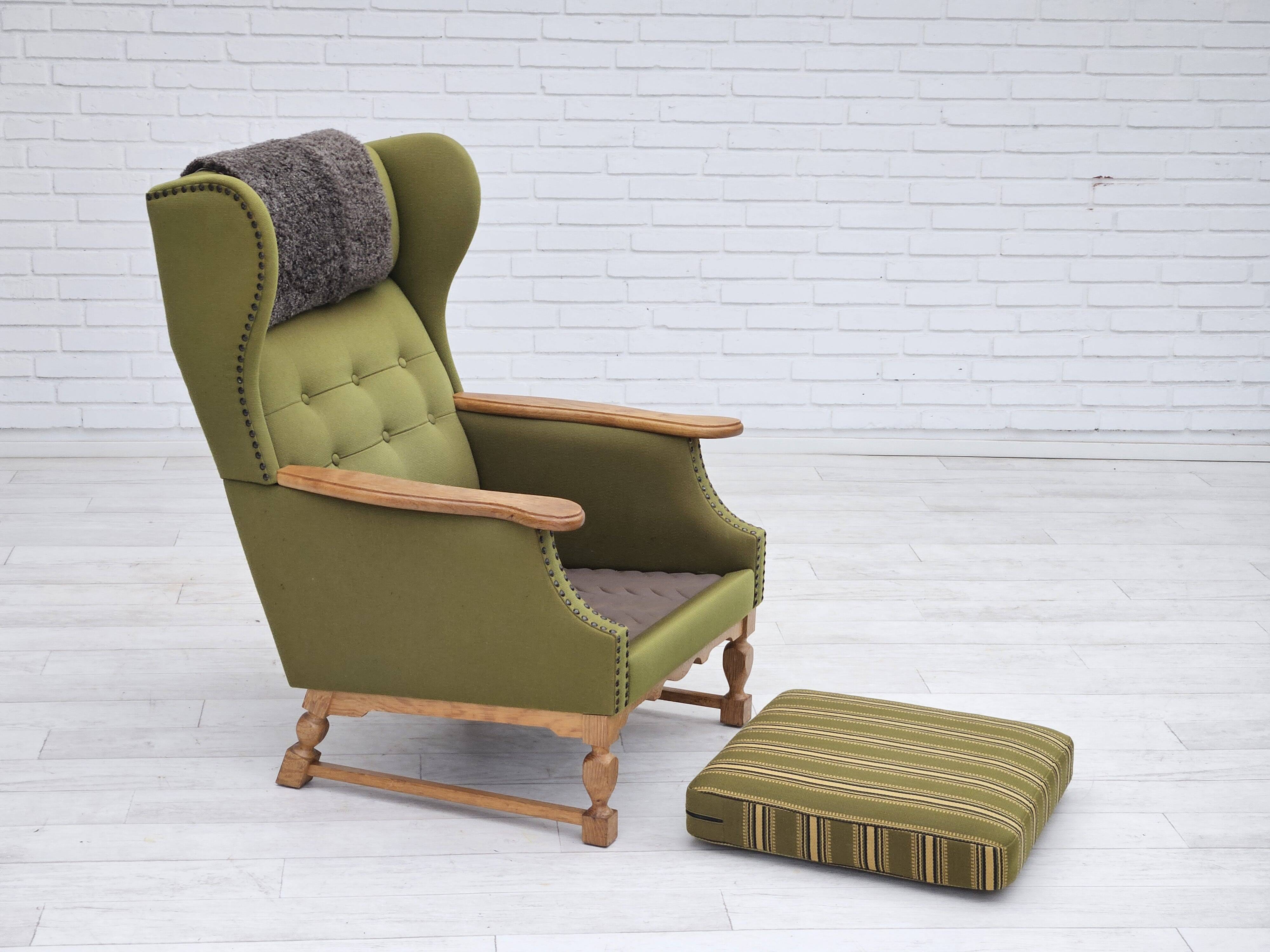 1970s, Danish highback armchair, wool, oak