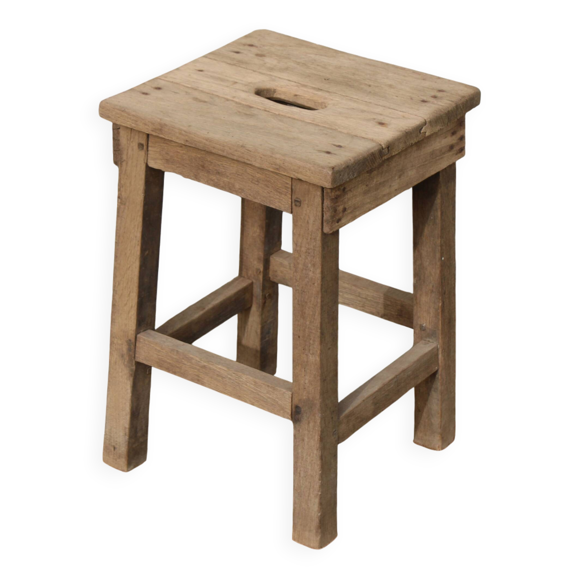 Vintage workshop stool in solid wood – sandblasted