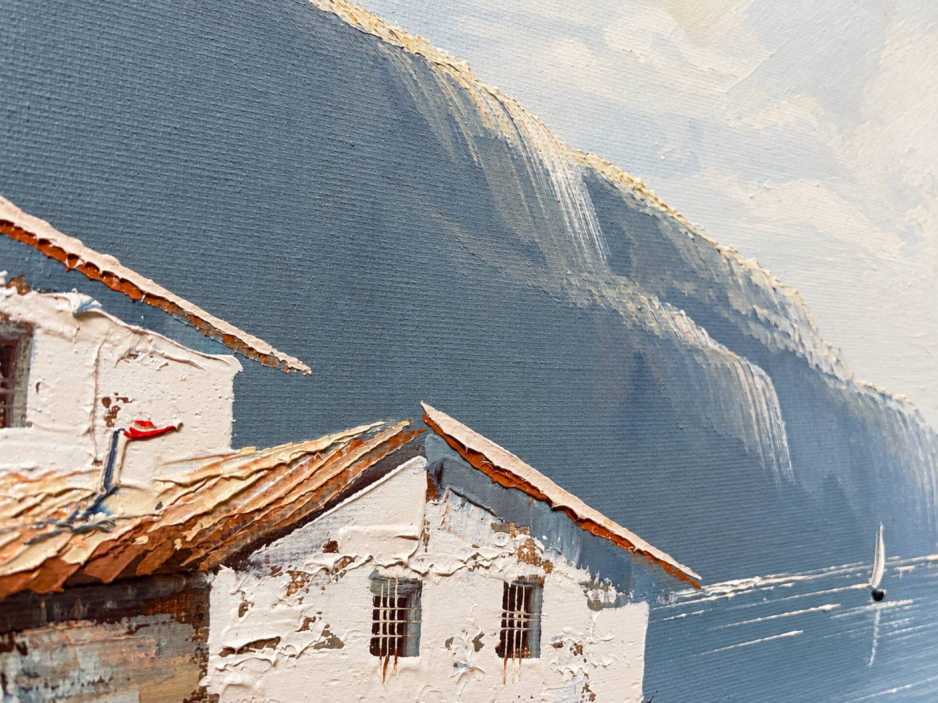 Vintage Mediterranean landscape – oil on canvas with a knife, yes