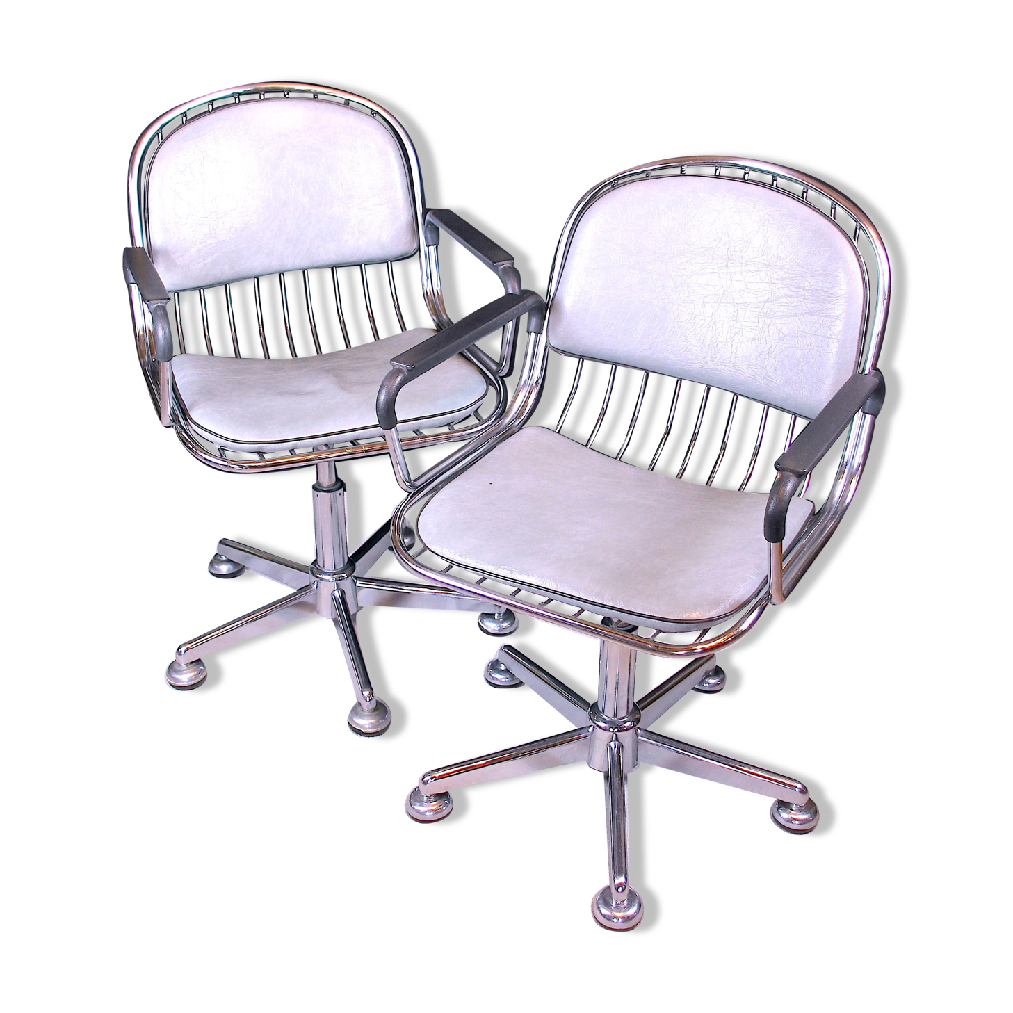 1980s Vintage Molteni and Consonni Metal & Leather Chairs - a Pair