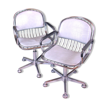 1980s Vintage Molteni and Consonni Metal & Leather Chairs - a Pair