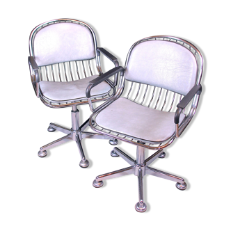 1980s Vintage Molteni and Consonni Metal & Leather Chairs - a Pair