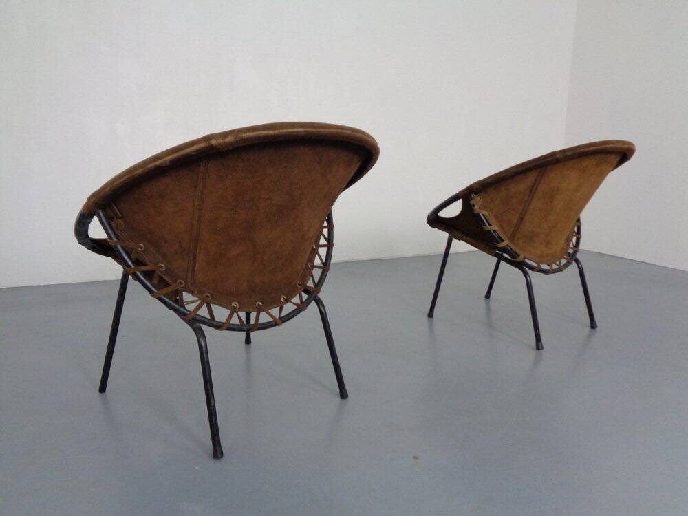 Set of vintage suede lounge chairs from Lusch, Germany, 1960s.