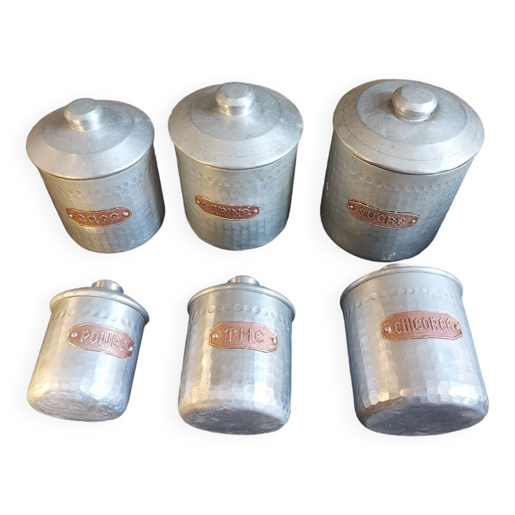 Lot De 5 Pots à épices Vintage En Aluminium - Années 60 - Style Industriel