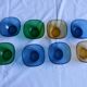 Vereco amber, blue and green glass cups set of 8