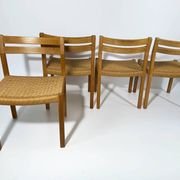 Dining chairs J.H. Møller model 401 in oak with original Danish cord — Denmark, 1970s