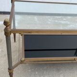 Table basse en bronze et verre opalin noir