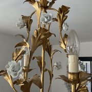 Italian cage chandelier golden leaves and porcelain flowers