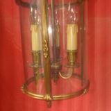 cylindrical bronze and glass vestibule lantern with 3 candle holders