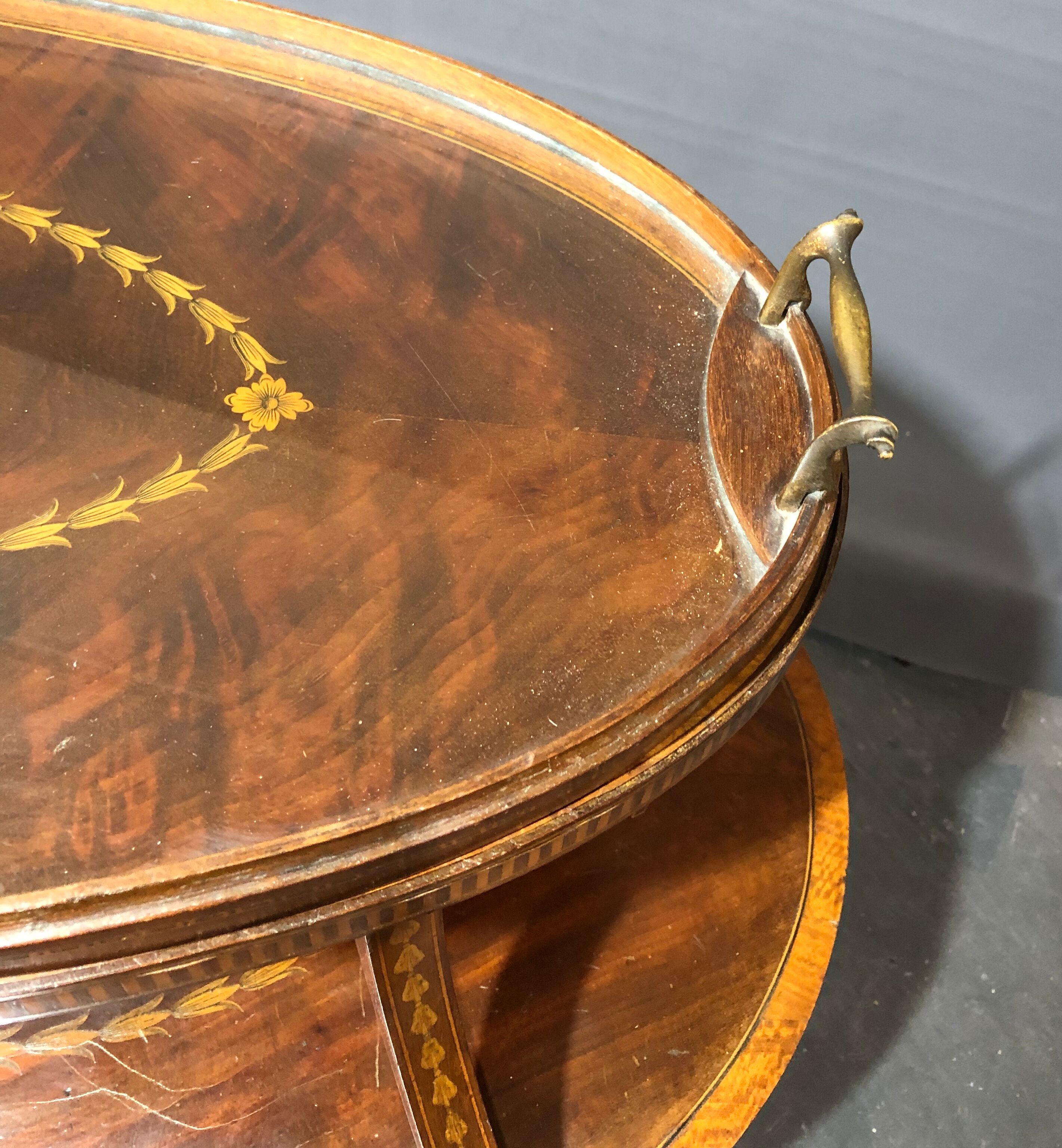 Old-fashioned tea table, 1920 in marquetry