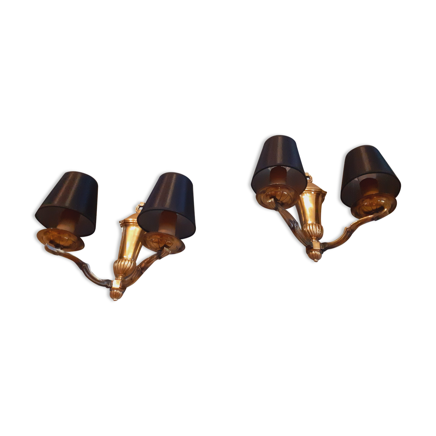 Pair of wall lamps double year 50 in bronze neo-classical style signed Petitot