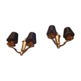 Pair of wall lamps double year 50 in bronze neo-classical style signed Petitot