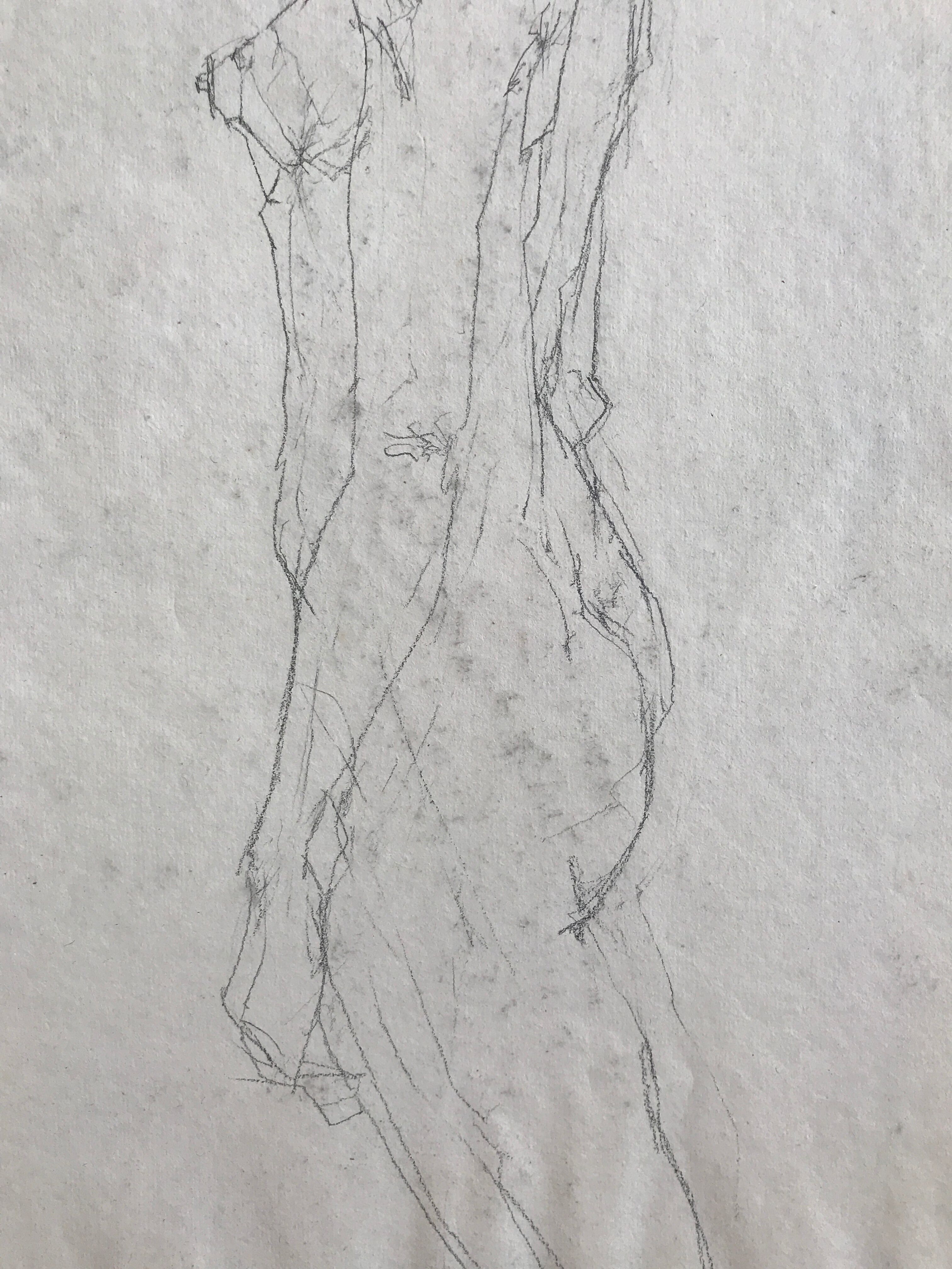 Pencil sketch on paper by robert haisley, standing contemporary figure (profile study)