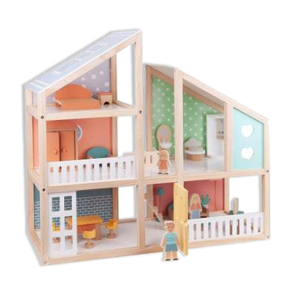 Retro wooden dollhouse in perfect condition