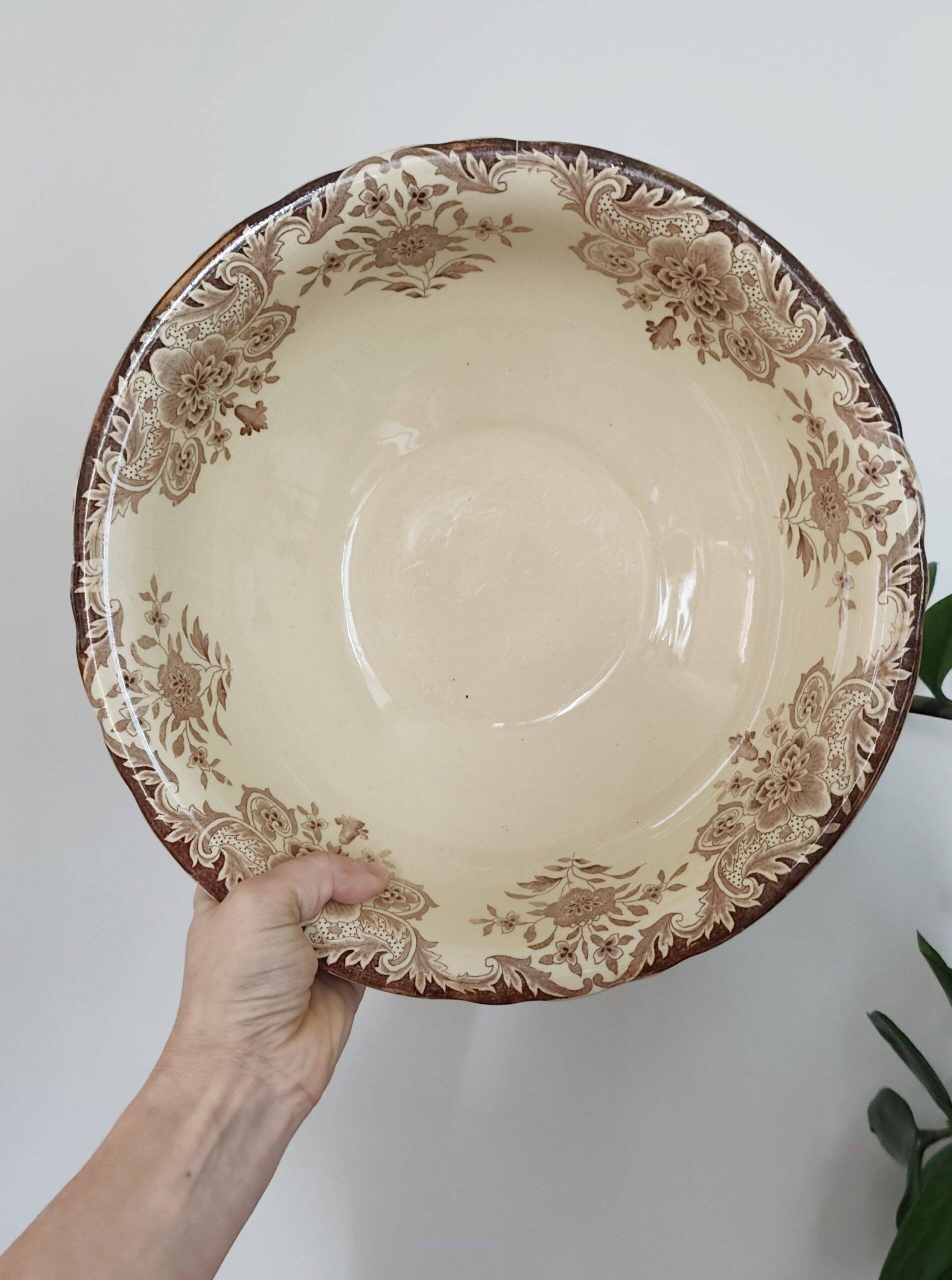 Large antique ironstone salad bowl, BFK Belgium