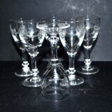 Set of 6 old acid-etched liqueur glasses - decoration of knots and garlands of flowers 1900
