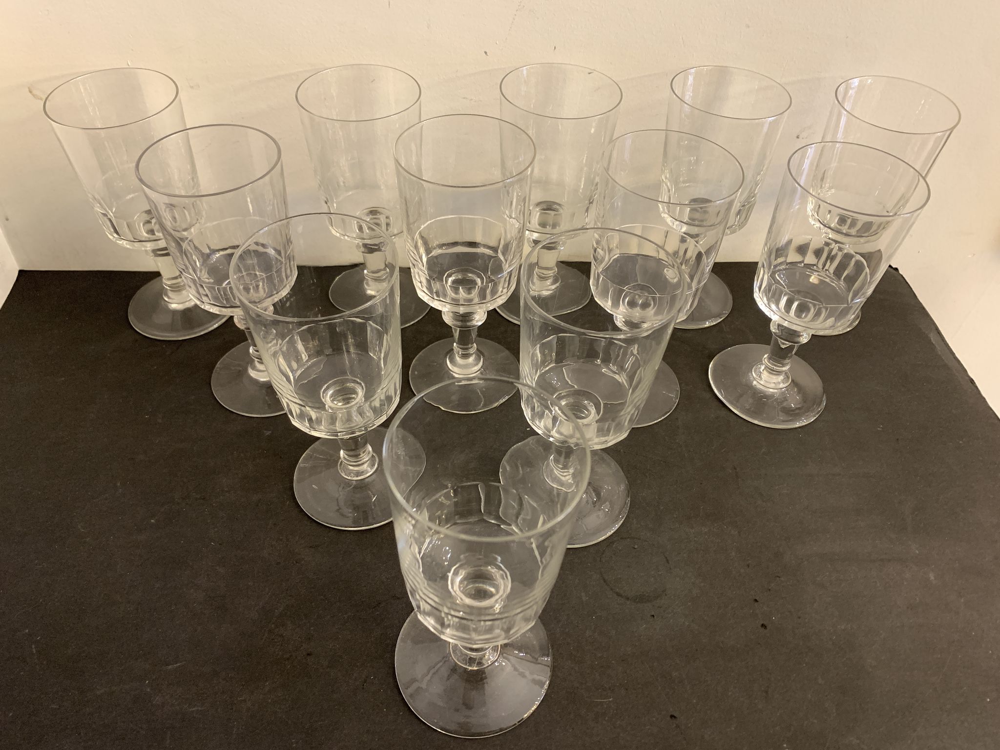 12 antique blown stemmed glasses, Mirabeau model of Baccarat