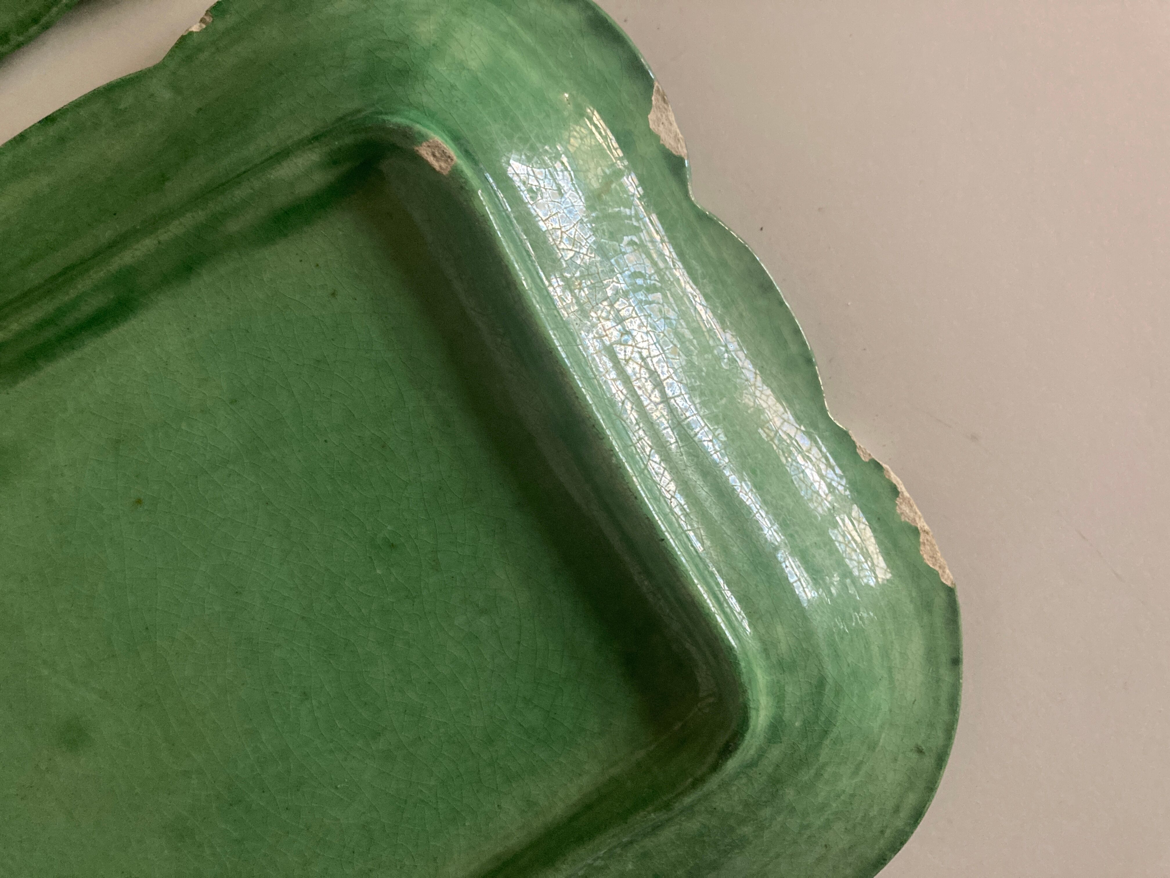 Set of 6 dessert plates in green varnished earth Vallauris 1950