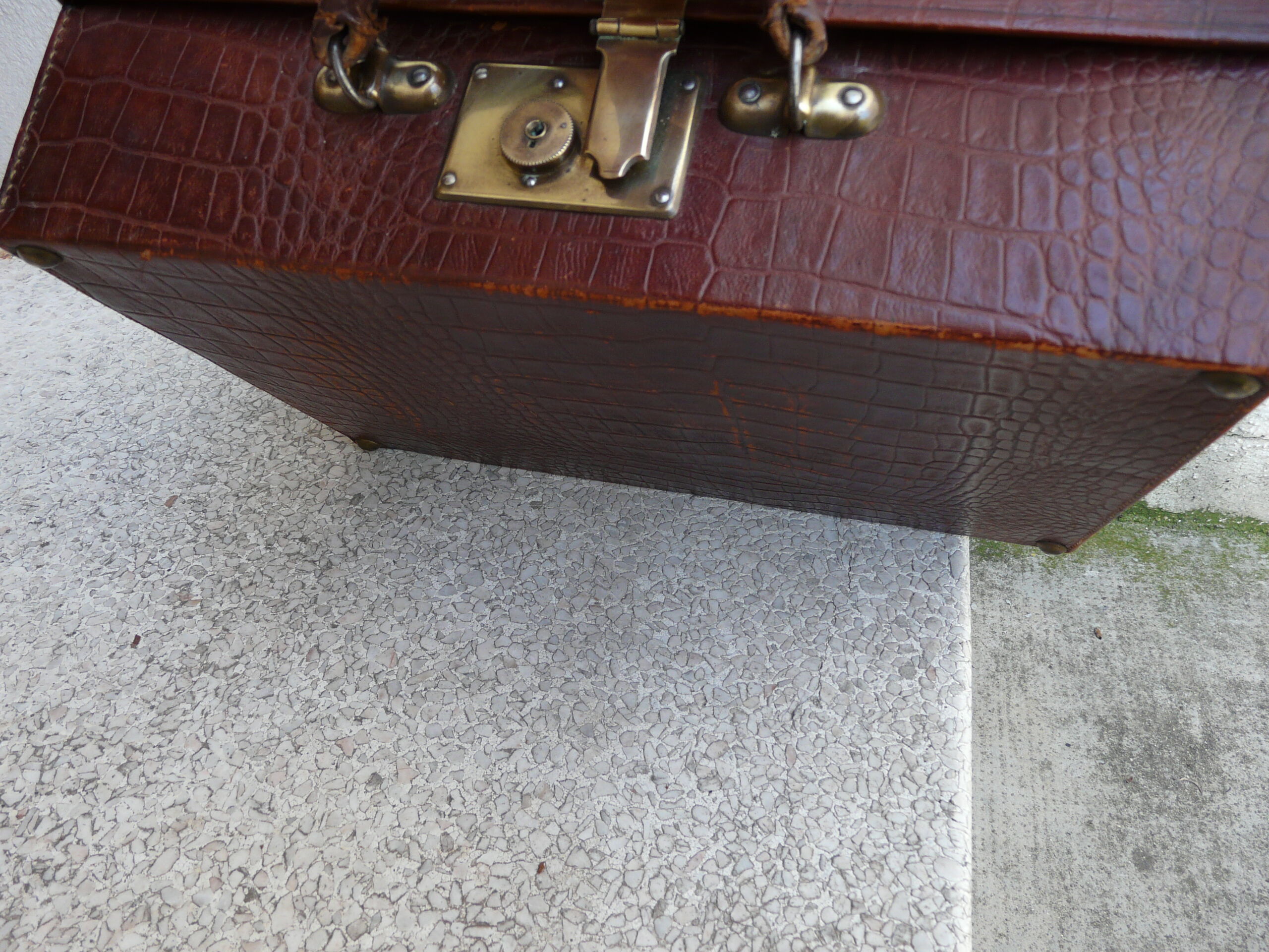 Leather and brass nineteenth monogrammed MCS suitcase