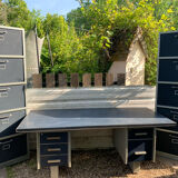 50s industrial desk and cabinet set