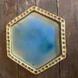 Old Enamelled Blue Stoneware Trivet France #D484