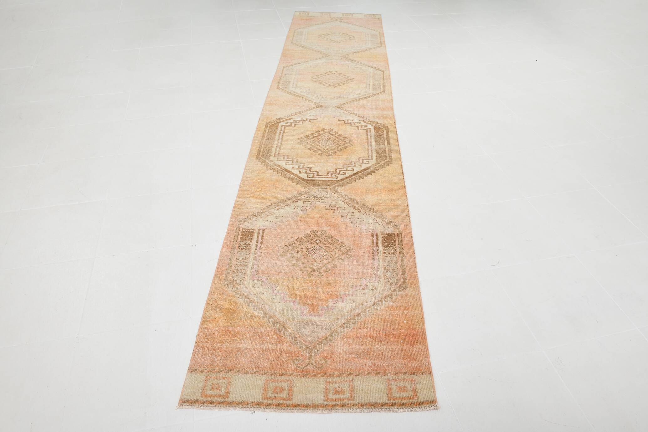 Vintage Runner Rug, 3x13 Long Faded Rug, Runner Rug, 84x398Cm
