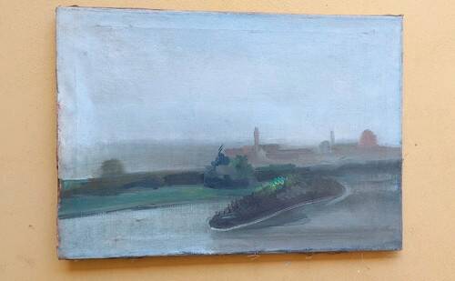 Oil painting on canvas view of Florence San Frediano early 1900