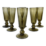 Set of 6 vintage black bubble glass champagne flutes