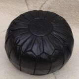 Moroccan pouf in dark black leather