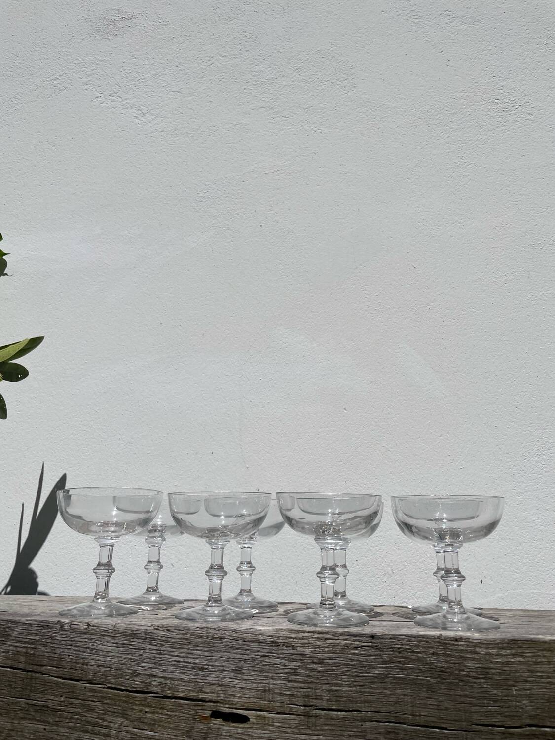 8 antique blown glass cocktail glasses