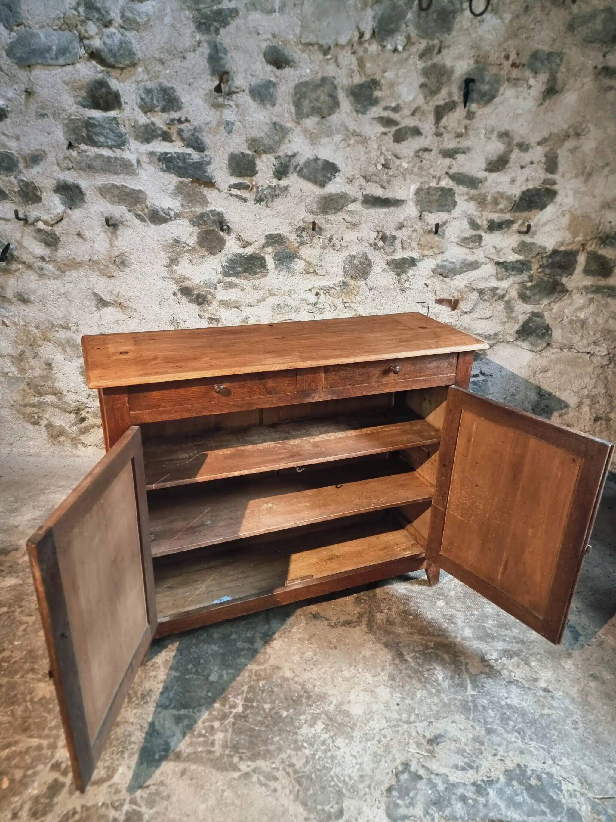 Vintage French Sideboard | 1920s Oak and Poplar Buffet with Locking Doors | Rustic Farmhouse Storage
