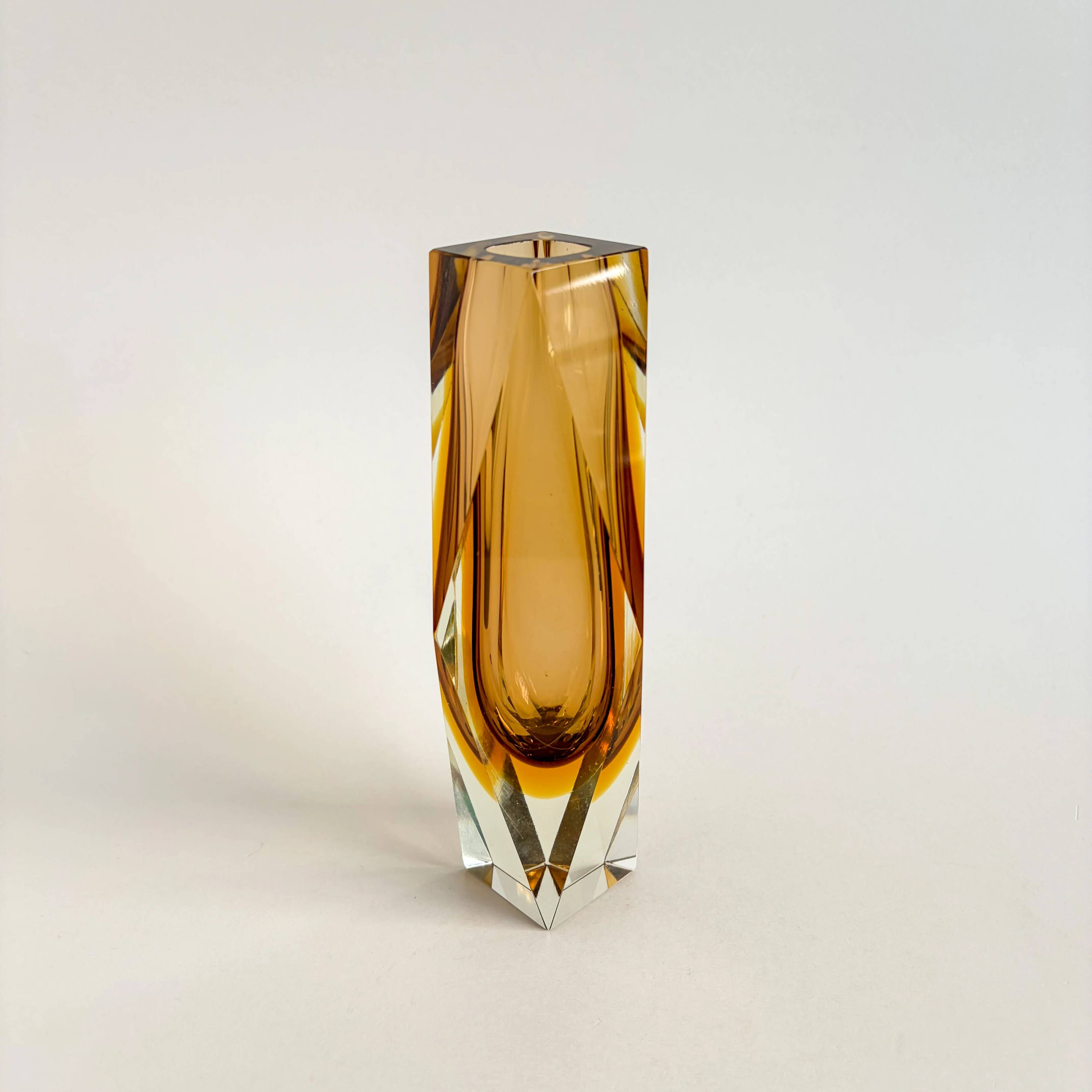 Faceted Murano Sommerso amber vase